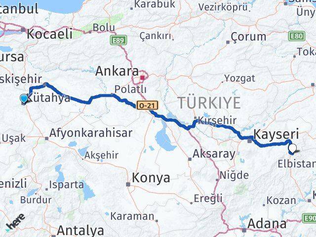 Kütahya Sarız Kayseri Arası Kaç Km - Yol Haritası