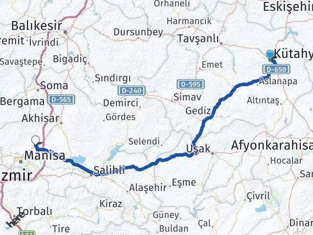 Kütahya Saruhanlı Manisa Arası Kaç Km - Yol Haritası