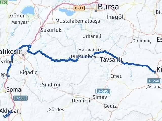 Kütahya Savaştepe Balıkesir Arası Kaç Km - Yol Haritası