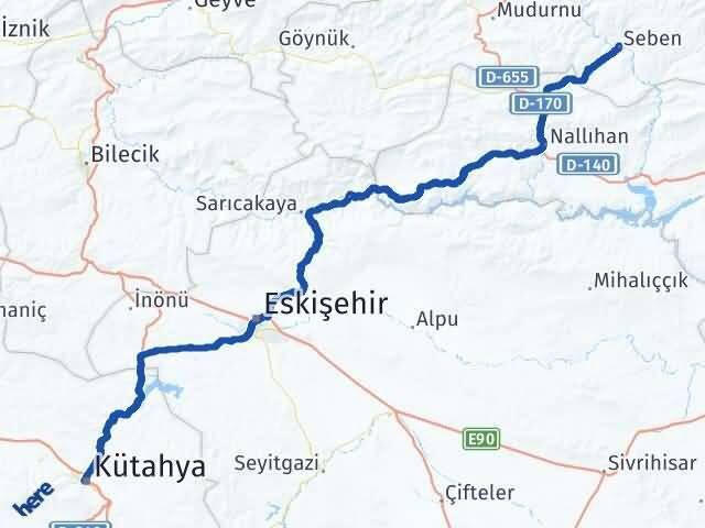 Kütahya Seben Bolu Arası Kaç Km - Yol Haritası