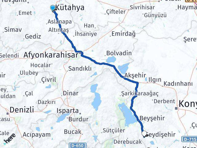 Kütahya Seydişehir Konya Arası Kaç Km - Yol Haritası