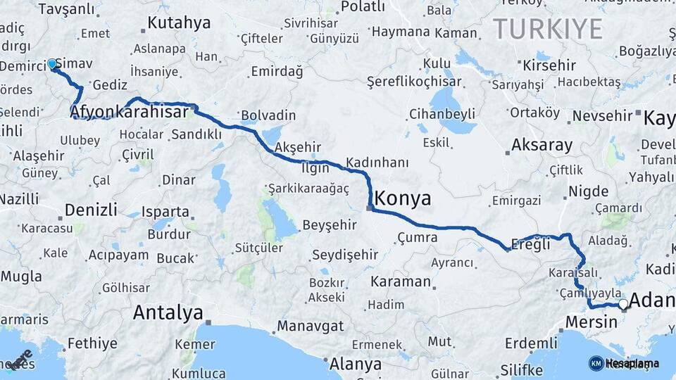 Kütahya Simav Adana Arası Kaç Km - Yol Haritası