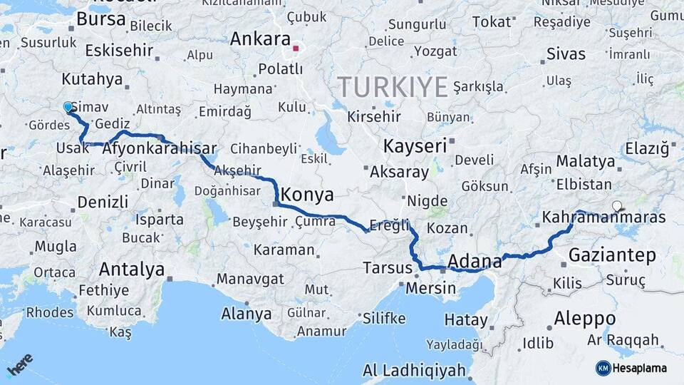 Kütahya Simav Adıyaman Arası Kaç Km - Yol Haritası