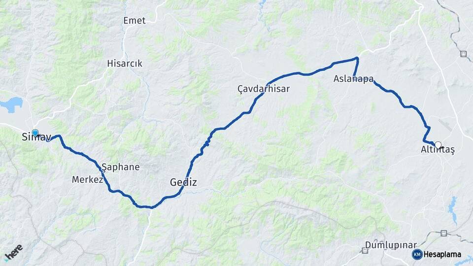 Kütahya Simav Altıntaş Arası Kaç Km - Yol Haritası