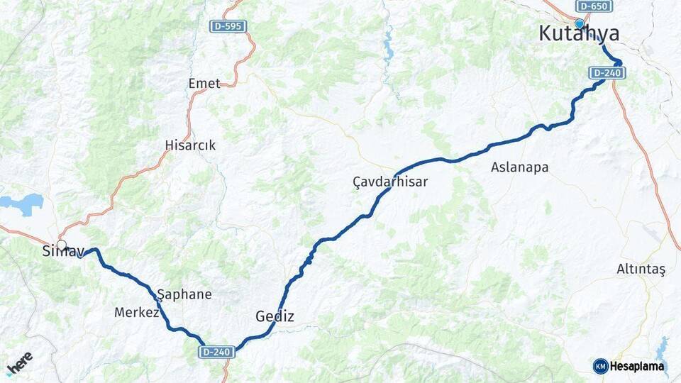 Kütahya Simav Arası Kaç Km - Yol Haritası