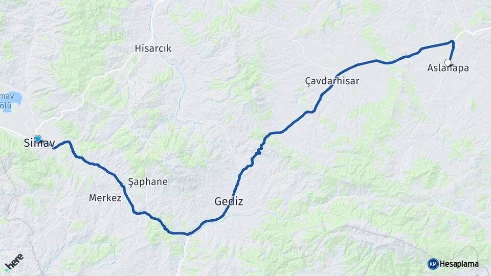 Kütahya Simav Aslanapa Arası Kaç Km - Yol Haritası
