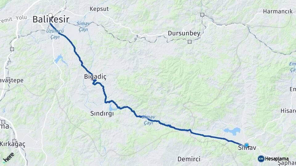Kütahya Simav Balıkesir Arası Kaç Km - Yol Haritası