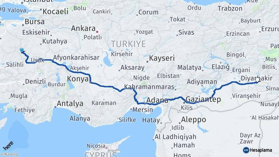 Kütahya Simav Batman Arası Kaç Km - Yol Haritası