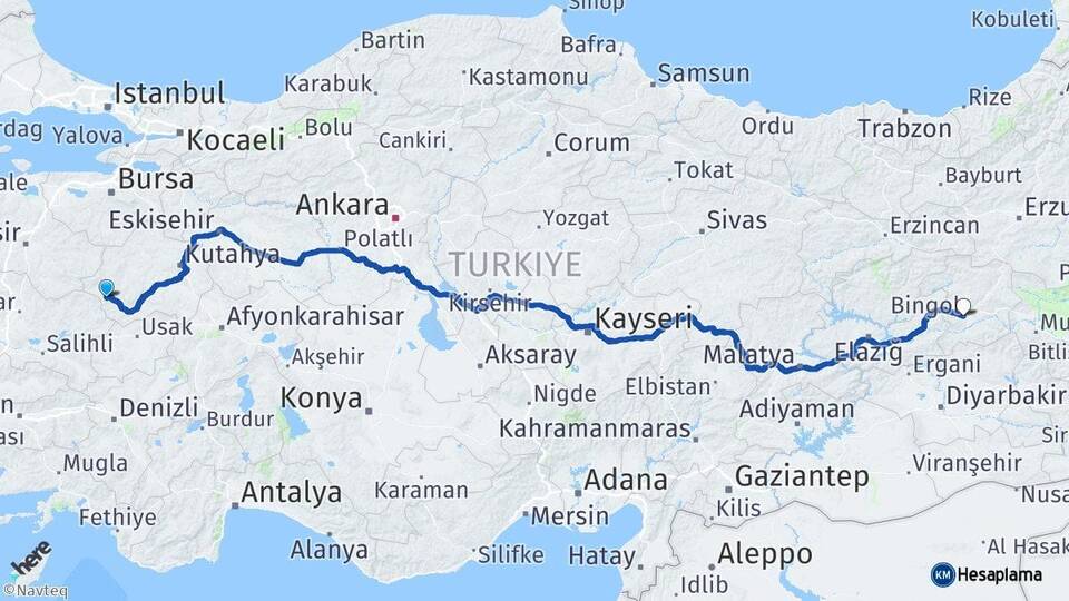 Kütahya Simav Bingöl Arası Kaç Km - Yol Haritası