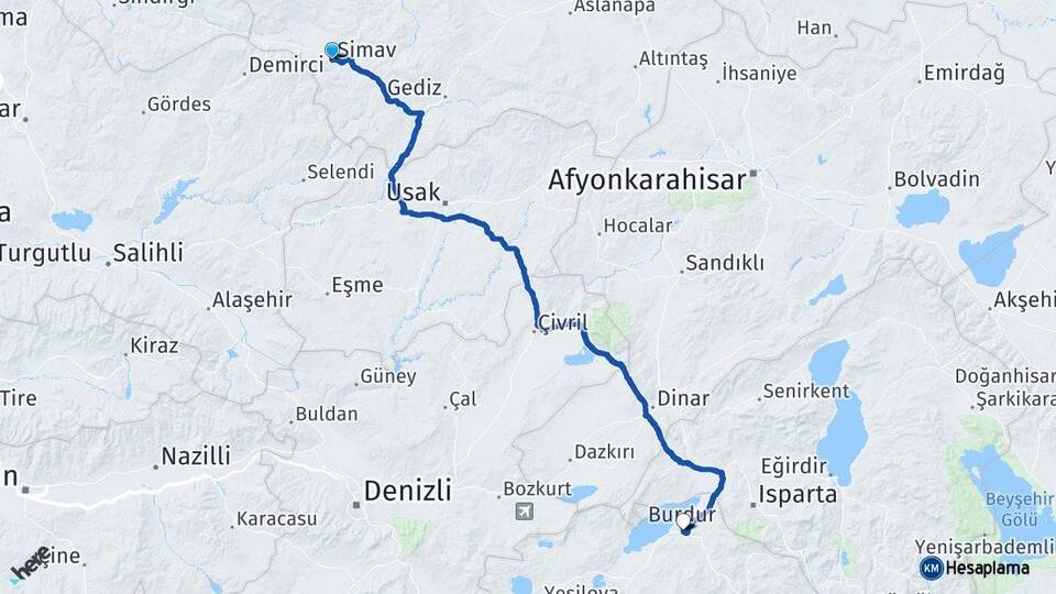 Kütahya Simav Burdur Arası Kaç Km - Yol Haritası