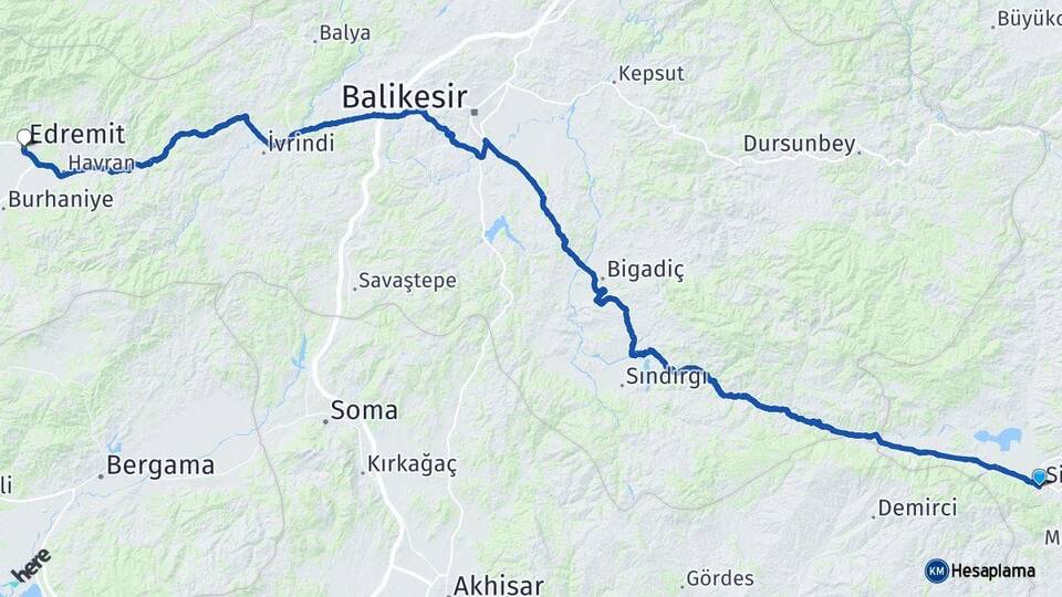 Kütahya Simav Edremit Balıkesir Arası Kaç Km - Yol Haritası