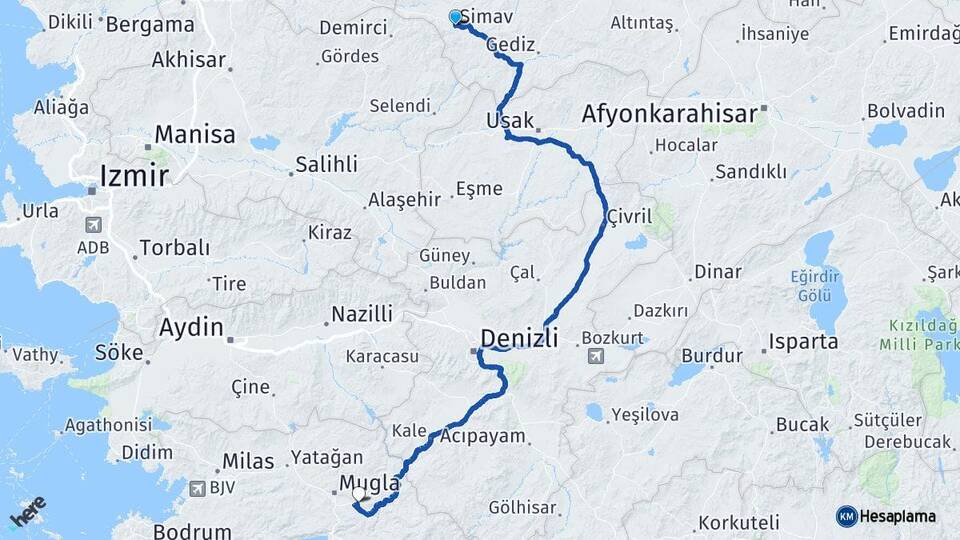 Kütahya Simav Muğla Arası Kaç Km - Yol Haritası
