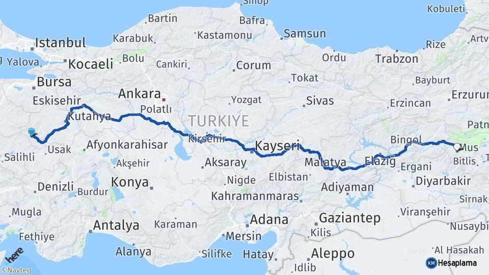 Kütahya Simav Muş Arası Kaç Km - Yol Haritası