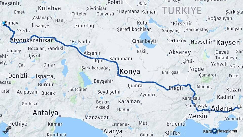 Kütahya Simav Osmaniye Arası Kaç Km - Yol Haritası