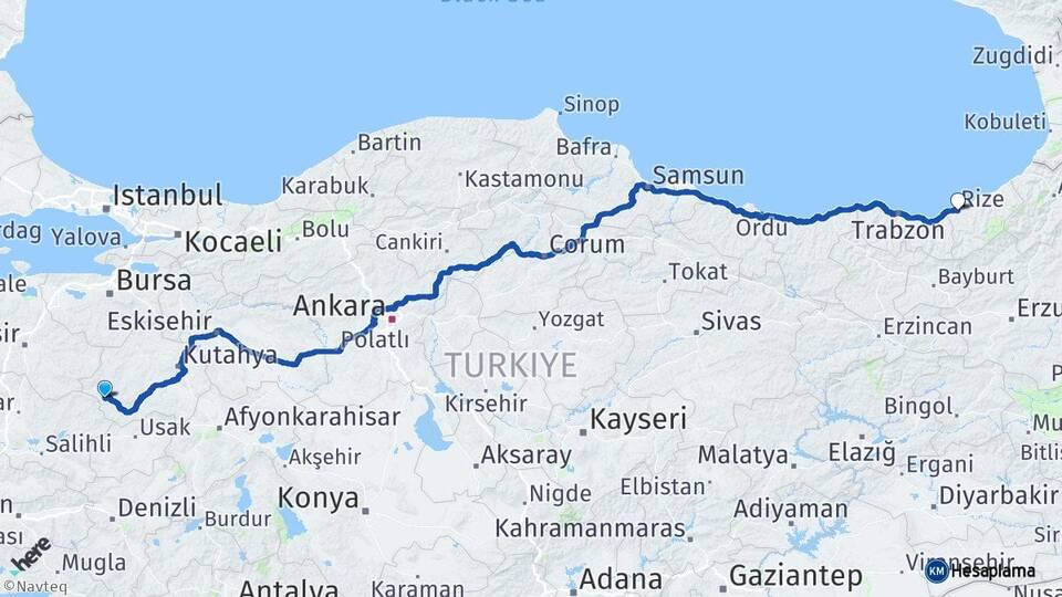Kütahya Simav Rize Arası Kaç Km - Yol Haritası
