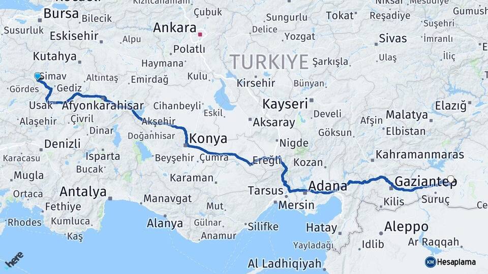 Kütahya Simav Şanlıurfa Arası Kaç Km - Yol Haritası