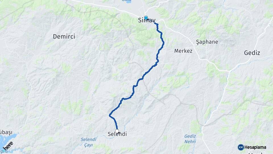 Kütahya Simav Selendi Manisa Arası Kaç Km - Yol Haritası