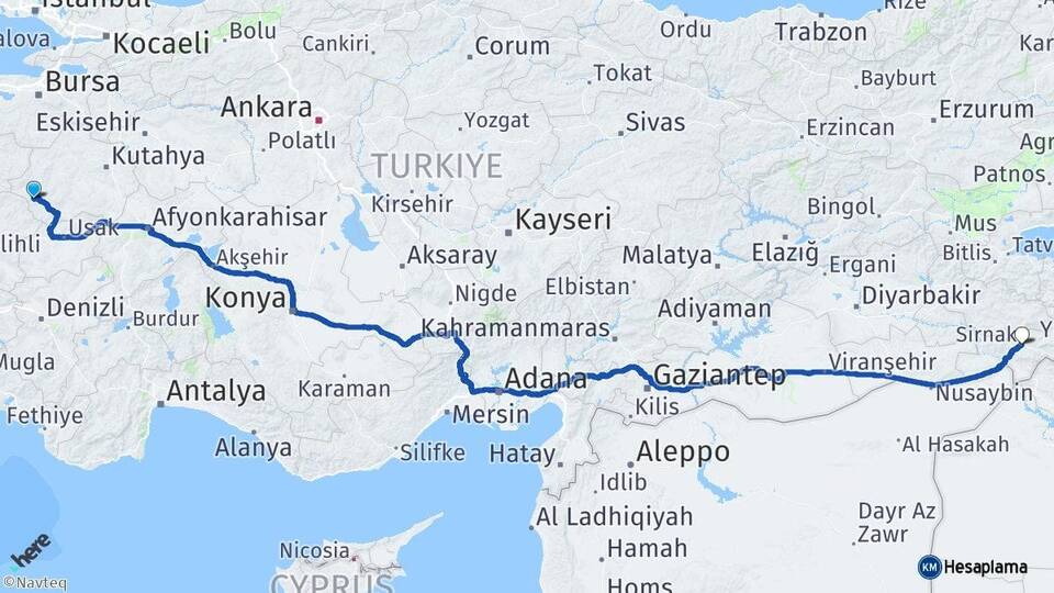 Kütahya Simav Şırnak Arası Kaç Km - Yol Haritası