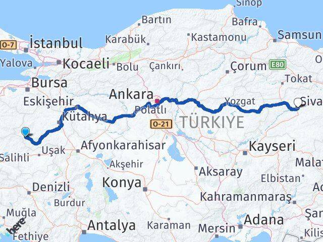 Kütahya Simav Sivas Arası Kaç Km - Yol Haritası