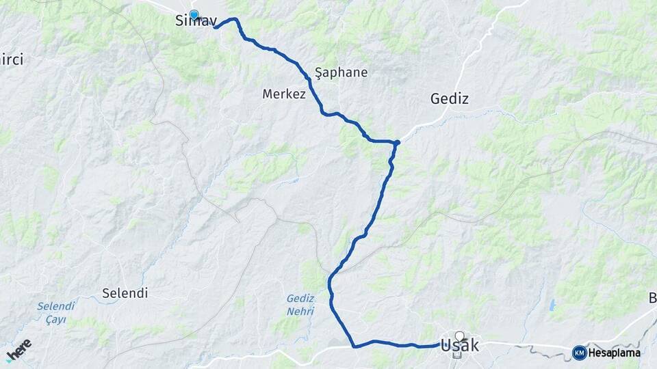 Kütahya Simav Uşak Arası Kaç Km - Yol Haritası