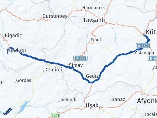 Kütahya Sındırgı Balıkesir Arası Kaç Km - Yol Haritası