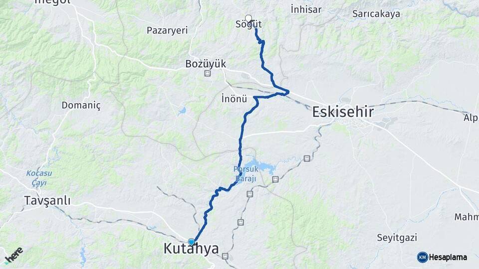 Kütahya Söğüt Bilecik Arası Kaç Km - Yol Haritası