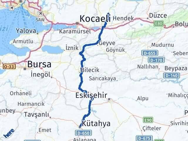 Kütahya Söğütlü Sakarya Arası Kaç Km - Yol Haritası