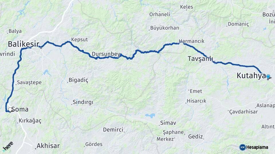 Kütahya Soma Manisa Arası Kaç Km - Yol Haritası