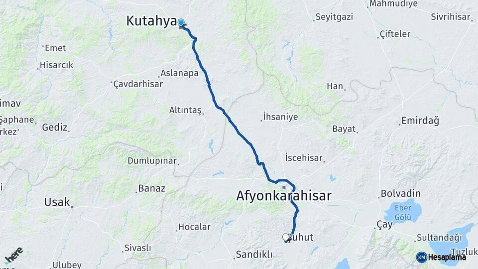 Kütahya Şuhut Afyonkarahisar Arası Kaç Km - Yol Haritası