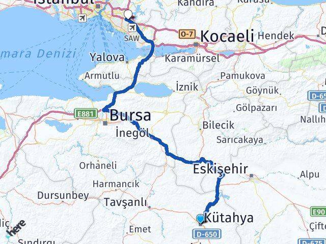 Kütahya Sultanbeyli İstanbul Arası Kaç Km - Yol Haritası