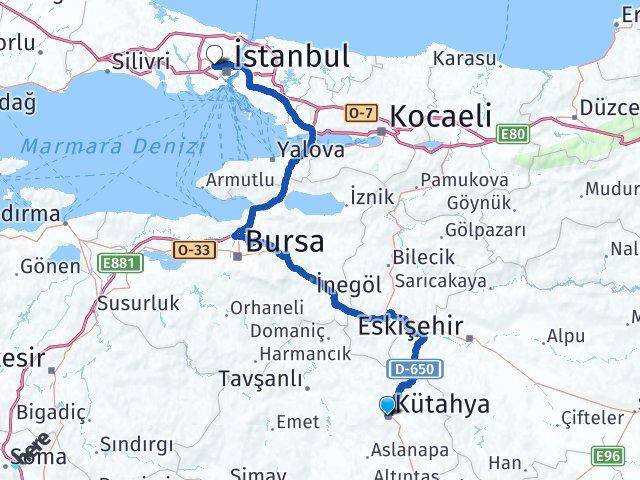 Kütahya Sultangazi İstanbul Arası Kaç Km - Yol Haritası