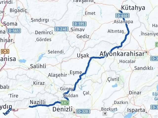 Kütahya Sultanhisar Aydın Arası Kaç Km - Yol Haritası