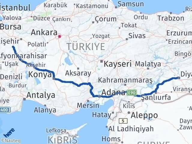 Kütahya Sur Diyarbakır Arası Kaç Km - Yol Haritası