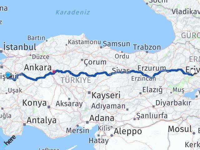 Kütahya Tavşanlı Ağrı Arası Kaç Km - Yol Haritası