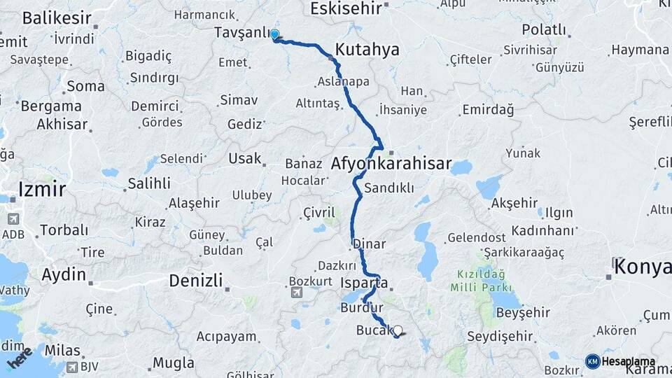 Kütahya Tavşanlı Bucak Burdur Arası Kaç Km - Yol Haritası