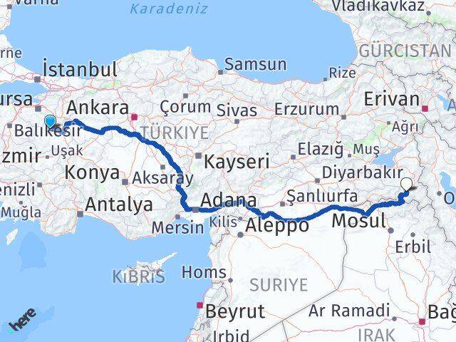 Kütahya Tavşanlı Hakkari Arası Kaç Km - Yol Haritası