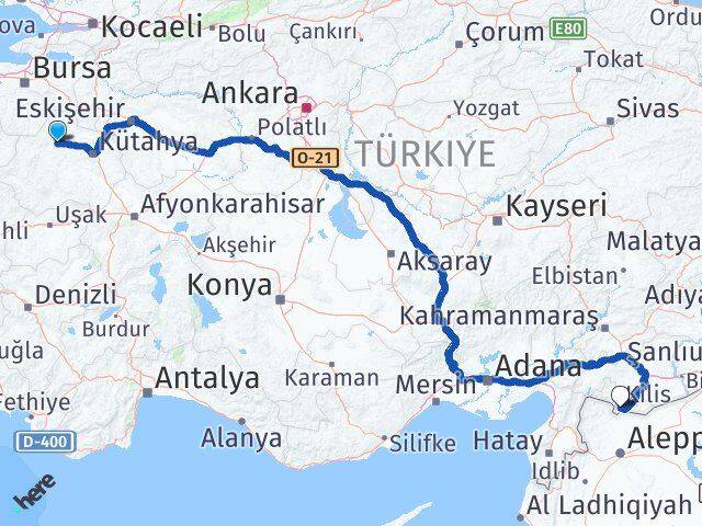 Kütahya Tavşanlı Kilis Arası Kaç Km - Yol Haritası