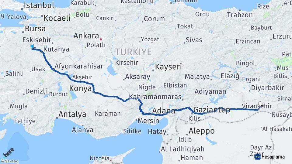 Kütahya Tavşanlı Mardin Arası Kaç Km - Yol Haritası