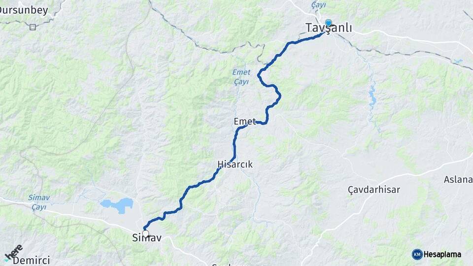 Kütahya Tavşanlı Simav Arası Kaç Km - Yol Haritası