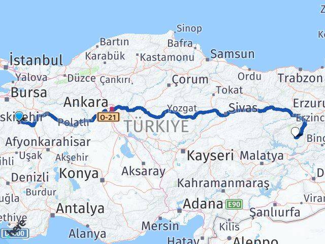 Kütahya Tavşanlı Tunceli Arası Kaç Km - Yol Haritası