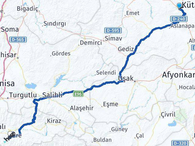Kütahya Tire İzmir Arası Kaç Km - Yol Haritası