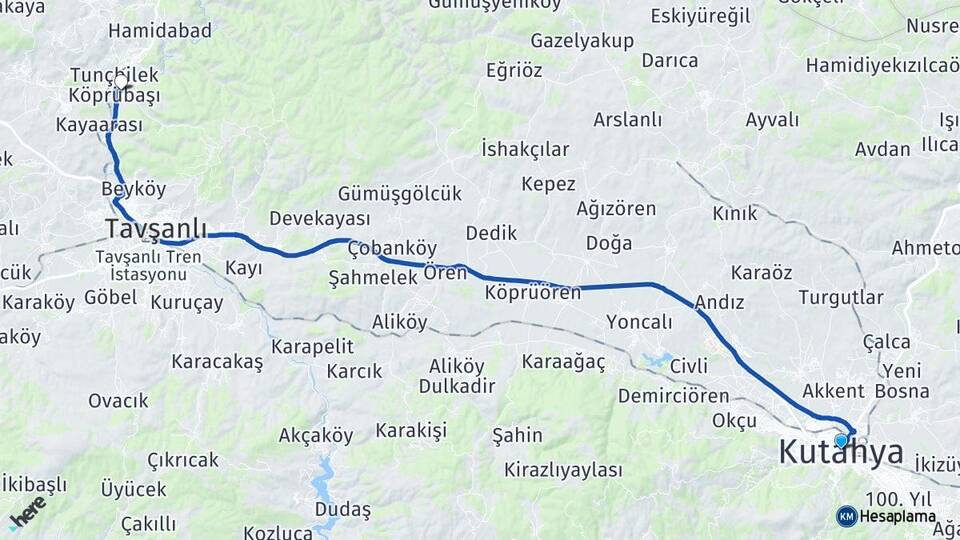 Kütahya Tunçbilek Tavşanlı Arası Kaç Km - Yol Haritası