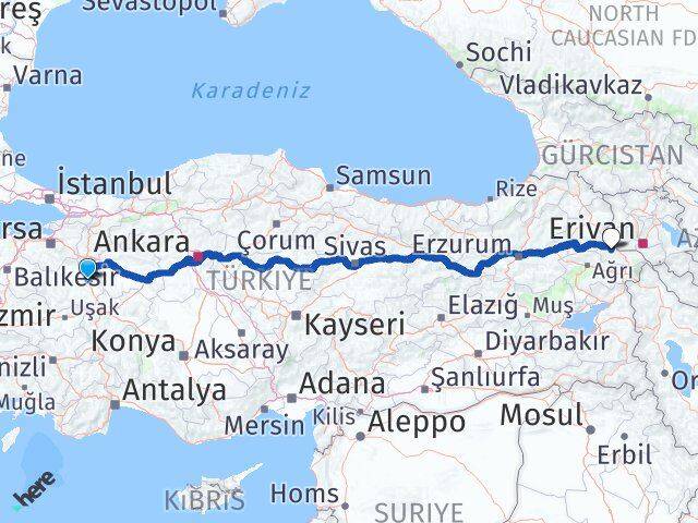 Kütahya Tuzluca Iğdır Arası Kaç Km - Yol Haritası