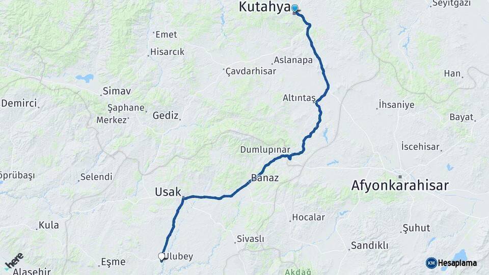 Kütahya Ulubey Arası Kaç Km - Yol Tarifi