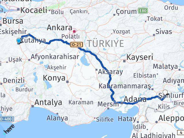 Kütahya Yavuzeli Gaziantep Arası Kaç Km - Yol Haritası