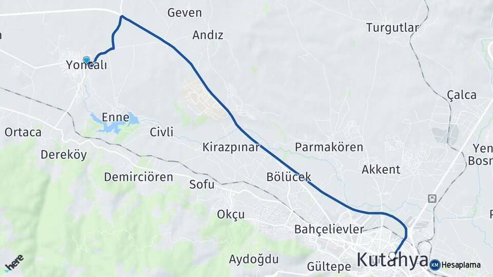 Yoncalı Kütahya Arası Kaç Km - Yol Tarifi