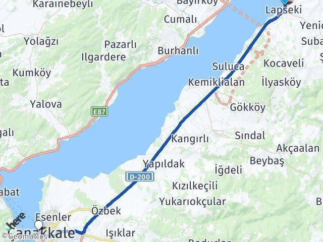 Lapseki Feribot İskelesi Çanakkale Feribot İskelesi Arası Kaç Km - Yol Tarifi