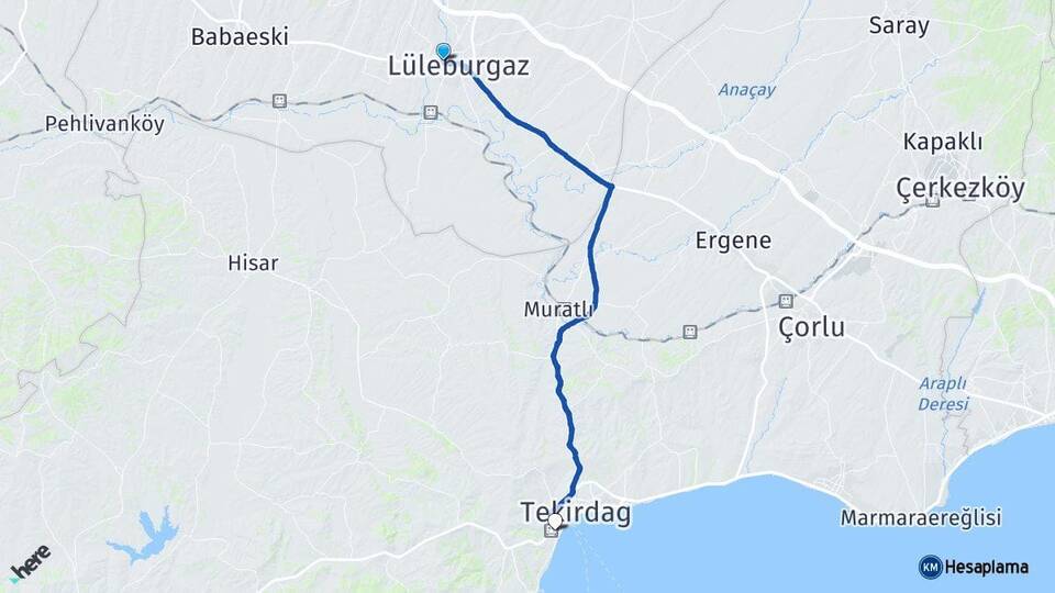 Lüleburgaz Otogarı Süleymanpaşa Tekirdağ Arası Kaç Km - Yol Haritası