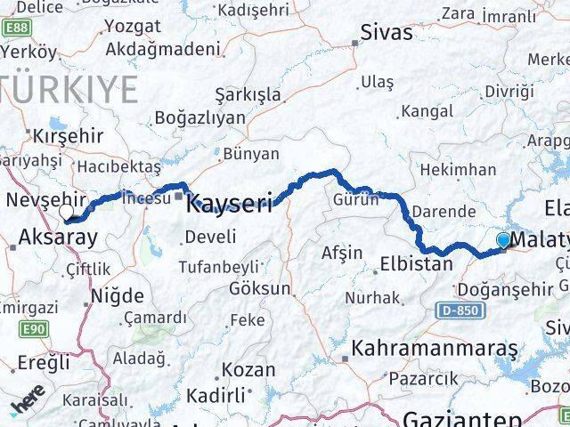 Malatya Acıgöl Nevşehir Arası Kaç Km - Yol Haritası