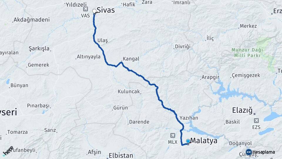 Malatya Adıyaman Havalimanı Arası Kaç Km - Yol Haritası